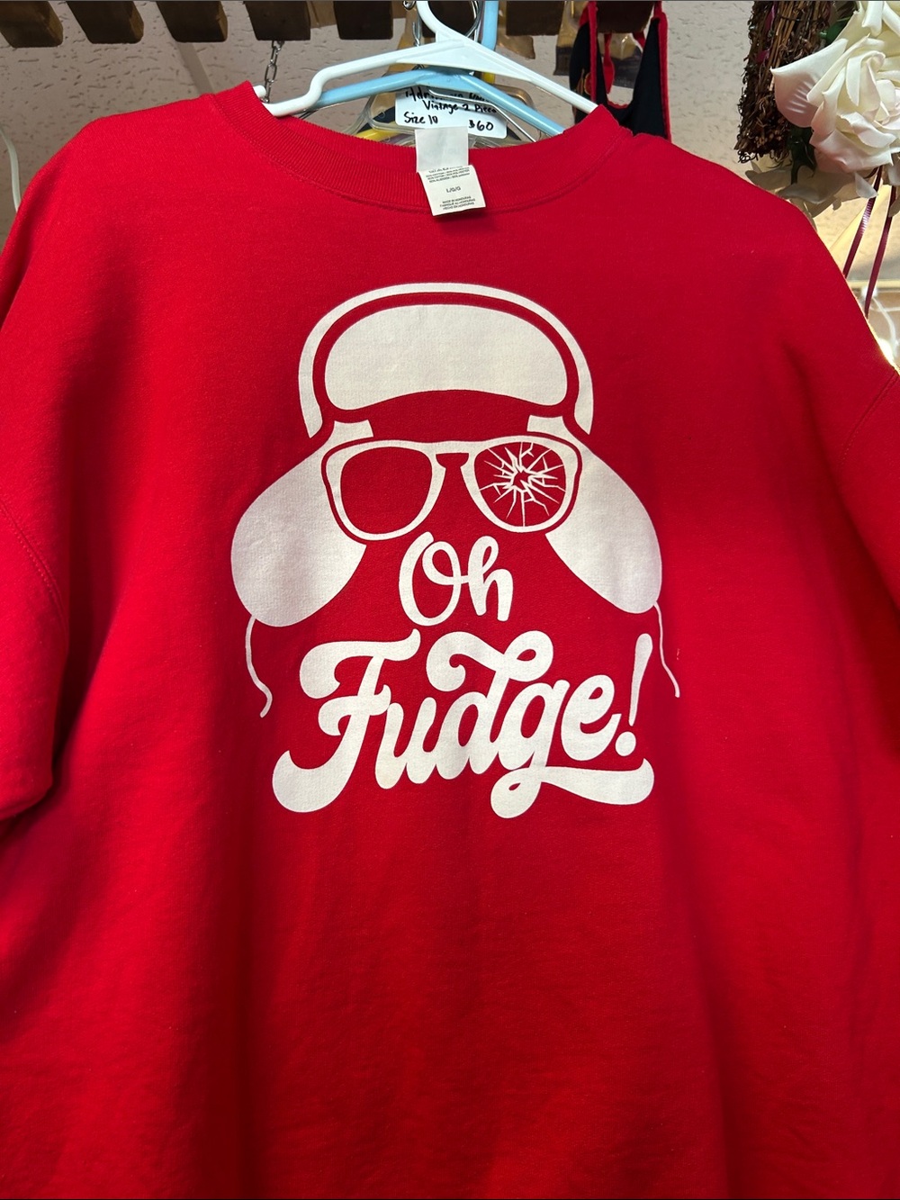 Hanes Red Sweatshirt with White 'Oh Fudge!' Graphic
